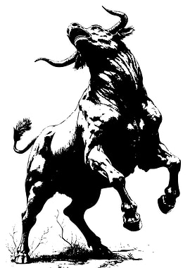 Rearing Bull Black and White Illustration