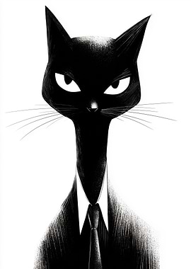 Black Cat in Suit Illustration
