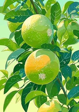 Green Citrus Fruit on Tree Branch