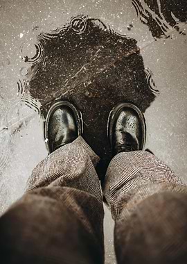Rainy Day Boots and Puddle Reflection
