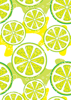 Lime slices pattern with bubbles