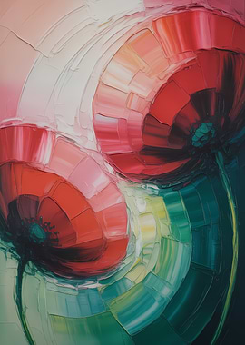 Abstract Floral Painting with Red Poppies