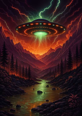 UFO over Mountain Landscape