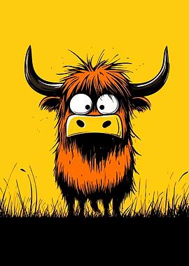 Cartoon Highland Cow Illustration