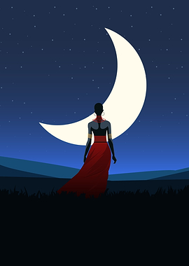 African Tribal Woman under the moonlit sky