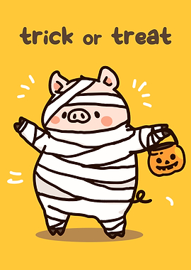 Cute Pig Mummy Halloween Illustration