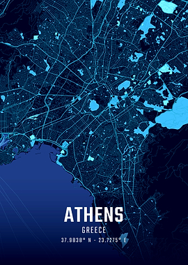 Athens Midnight City Map