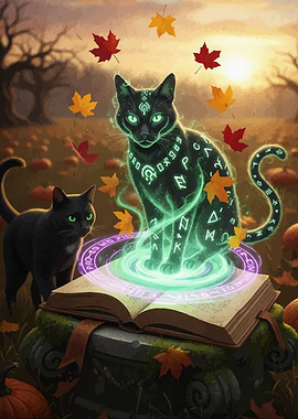 Magical Cats and Autumn Leaves