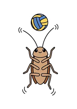 Cartoon Cockroach Playing Volleyball