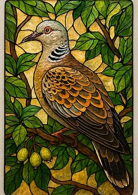 Dove in Tree Stained Glass Style
