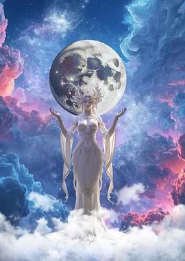 Celestial Goddess with Moon and Clouds