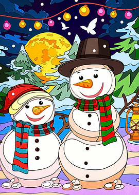 Two Snowmen in a Winter Landscape