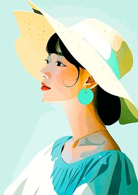 Woman with Hat Digital Art
