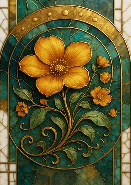 Golden Flower Stained Glass Art