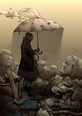 Post-Apocalyptic Figure with Umbrella