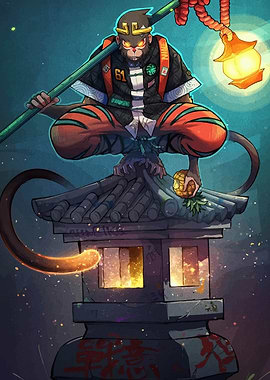 Monkey King on Stone Lantern