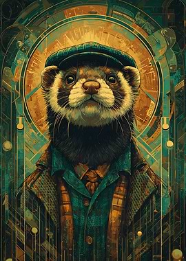 Dapper Ferret Portrait Art Deco Style