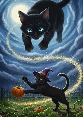 Halloween Cats and Pumpkins