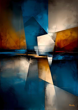 Abstract Pentagonal Form – Blue, Gold & Ivory Geometry