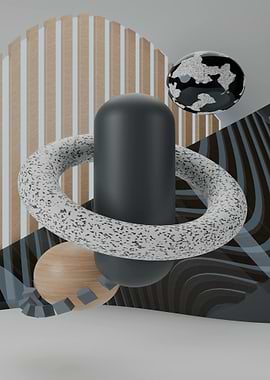 Abstract Geometric Composition with Sphere and Cylinder