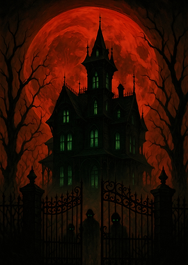Haunted House Under Red Moon