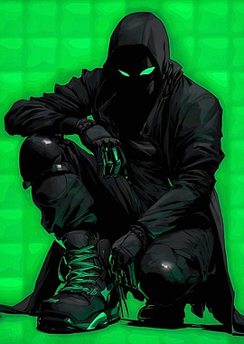 Hooded Figure with Glowing Eyes