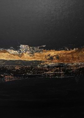 Elegant Abstract Black and Gold Landscape Painting