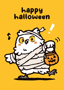 Happy Halloween Owl Mummy Cartoon