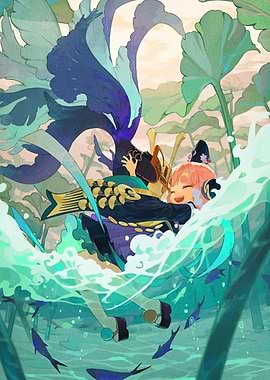 Girl hugging a fish in water