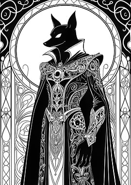 Black and White Canine Character Portrait