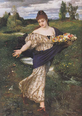 Woman with Flowers in a Meadow