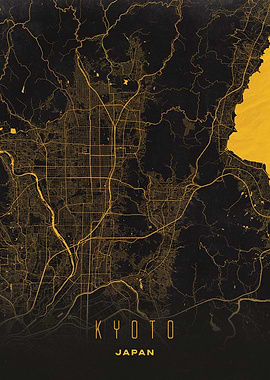 Kyoto, Japan City Map Artwork - Modern Minimalist Street Map of Kyoto's Iconic Urban Landscape