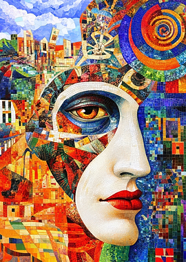 Mosaic Portrait with Cityscape