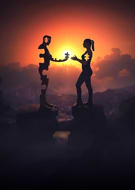 Puzzle Piece Connection at Sunset
