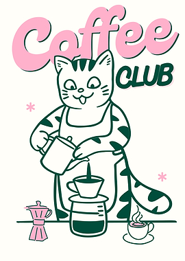Coffee Club Cat Illustration