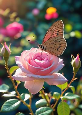 Butterfly on a Pink Rose