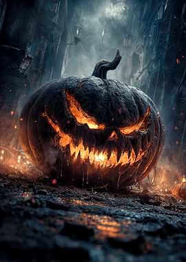 Eerie Halloween Pumpkin in Dark Setting