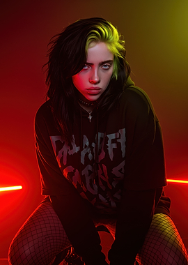 Billie Eilish Portrait with Red Lighting