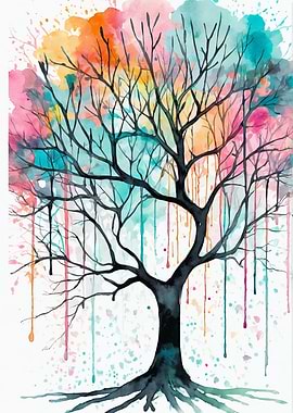 Colorful Watercolor Tree Art