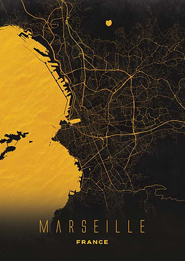Marseille, France City Map Artwork - Modern Minimalist Street Map of Marseille's Iconic Urban Landscape