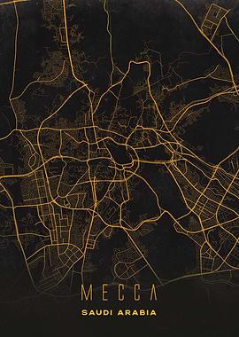 Mecca, Saudi Arabia City Map Artwork - Modern Minimalist Street Map of Mecca's Iconic Urban Landscape