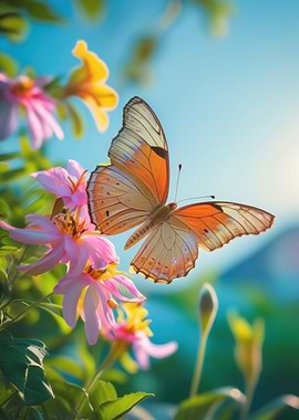 Butterfly on Flowers in Sunlight