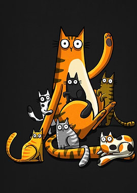 Cartoon Cats on Black Background
