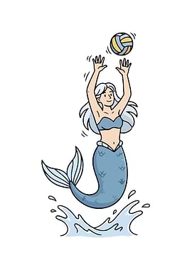 Mermaid playing volleyball cartoon illustration