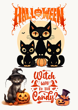 Witch Way to the Candy – Halloween Cat and Pumpkin Magic