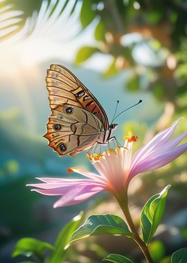Butterfly on Pink Flower