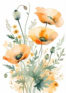 Watercolor Poppies Floral Art