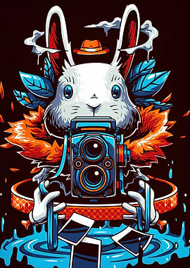 Rabbit Photographer with Vintage Camera