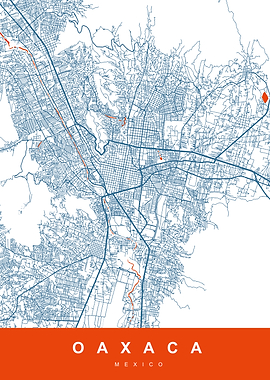 Oaxaca, Mexico City Map Art