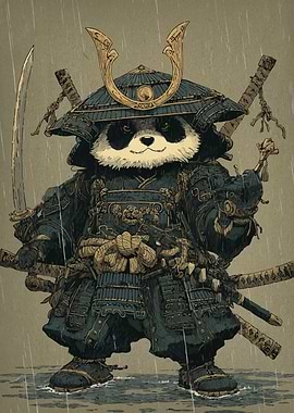 Panda Samurai in the Rain